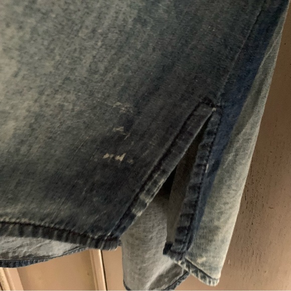 Denim V-Neck Blouse with Zipper - Picture 4 of 7